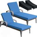 Patelai 2 Set Blue Chaise Lounge Cushions Outdoor 70x21x3 Inch with Black Lounge Chair Covers, Waterproof Sun & Fade Resistant Lounger Replacement Cushion Thick for Pool Deck Lawn Furniture