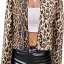 TYNORA Womens Sequin Jackets Long Sleeve Open Front Coat Glitter Short Blazer Casual Coat Party Club, Medium, Leopard