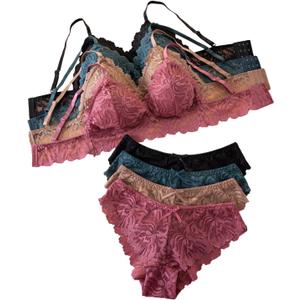 GORGLITTER Women's 8 Piece Sexy Lace Lingerie Matching Bralette Bra and Panty Set Black Green Khaki Pink X-Large