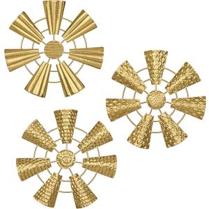 Briful 12" Wall Dcor Pack of 3 Metal Gold Windmill Radial Plate Wall Art Modern Accent Hanging Wall Decorations For Home Office Living Room Wall Sculptures