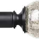 KAMANINA 1 Inch Curtain Rod 32 to 58 Inches (2.6-4.8ft), Black Curtain Rods for Windows, Single Drapery Rods with Crackle Glass Finials (32-58", Black)