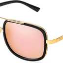 FEISEDY Retro Trendy Aviator Sunglasses Women Men Classic Vintage Square Sunglasses 70s Large Metal Shades B2321