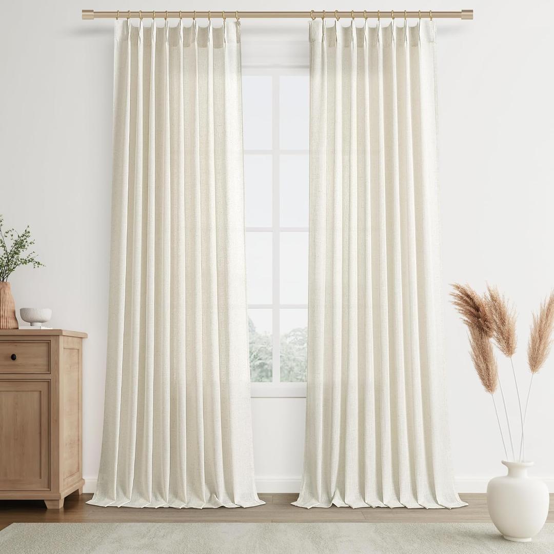 Joywell Linen Pinch Pleated Light Filtering Curtains 108 Inches Extra Long,Back Tab Drapes with Hooks for Girls Bedroom Living Room Decor,W50 x L108,Natural Beige,2 Panels 9 FT Floor to Ceiling