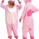 Wishliker Unisex Adult Onesie Pajamas Animal Onesies Women Men Christmas Halloween Cosplay Costume Sleepwear (Medium, Zipper Pink)