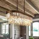 Wellmet Crystal Chandelier, Vintage Crystal Pendant Light, 7-Light Farmhouse Kitchen Island Chandelier, for Dining Room, Living Room, Kitchen, Restaurant