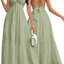 Narecte Women's Maxi Summer Dresses Halter V Neck Beach Dresses for Women A-Line Casual Dress for Vacation Green S