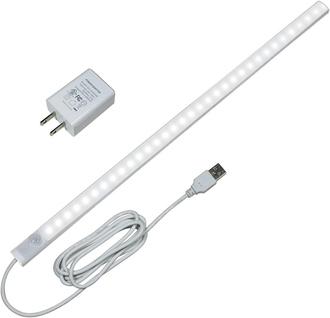 LED Motion Sensor Under Cabinet Lighting,17 inch USB Plug in LED Closet Light Bar, Under Counter Lights Night Light for Kitchen,Wardrobe,Closet,Cabinet,Cupboard,Cool White (6000K) (Cold White)