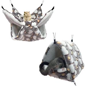 2 Pieces Small Pet Cage Hammock Guinea Pig Bed Hideout, Warm Rat Hammock Bed Bunkbed Sugar Glider Hammock Guinea Pig Cage Accessories Bedding for Squirrel Rat Hedgehog Chinchilla Nest Tent (Coffee)