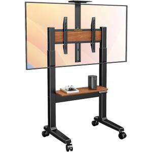 Perlegear Motorized Mobile TV Stand on Wheels for 3786 Inch TVs up to 154 lbs, Electric Height Adjustable Rolling TV Stand, VESA 200x200600x400mm, Wooden Shelf & Panel, PGTVMC26B