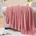 Fleece Throw Blanket for Couch – 3D Ribbed Jacquard Soft and Warm Decorative Fuzzy Blanket – Cozy, Fluffy, Plush Lightweight Pink Throw Blankets for Bed, Sofa, 50x60 inches