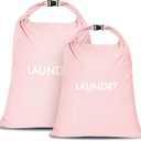 2 Pack Travel Laundry Bag, Nylon Washing Bags for Laundry, Roll Top Wet Dry Bag for Swimming Yoga Bathing Suit Workout, Dirty Clothes Storage Organiser (Pink)