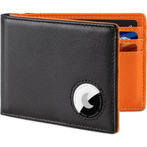 Airtag Wallet for Men, Bifold Full-Grain Leather Wallet for Apple Air Tag (1st & 2nd Generation), Men's Wallet with Airtag Holder, RFID Blocking, Cash Slots, ID Window