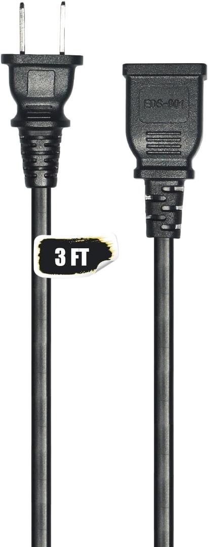 Short Extension Cord 3ft Small 2 Prong Thin Extension Cords with Single Plug Ideal for Christmas Lights,Halloween Decorations, Lamps,TV Power Cord Indoor/Outdoor Use-Black