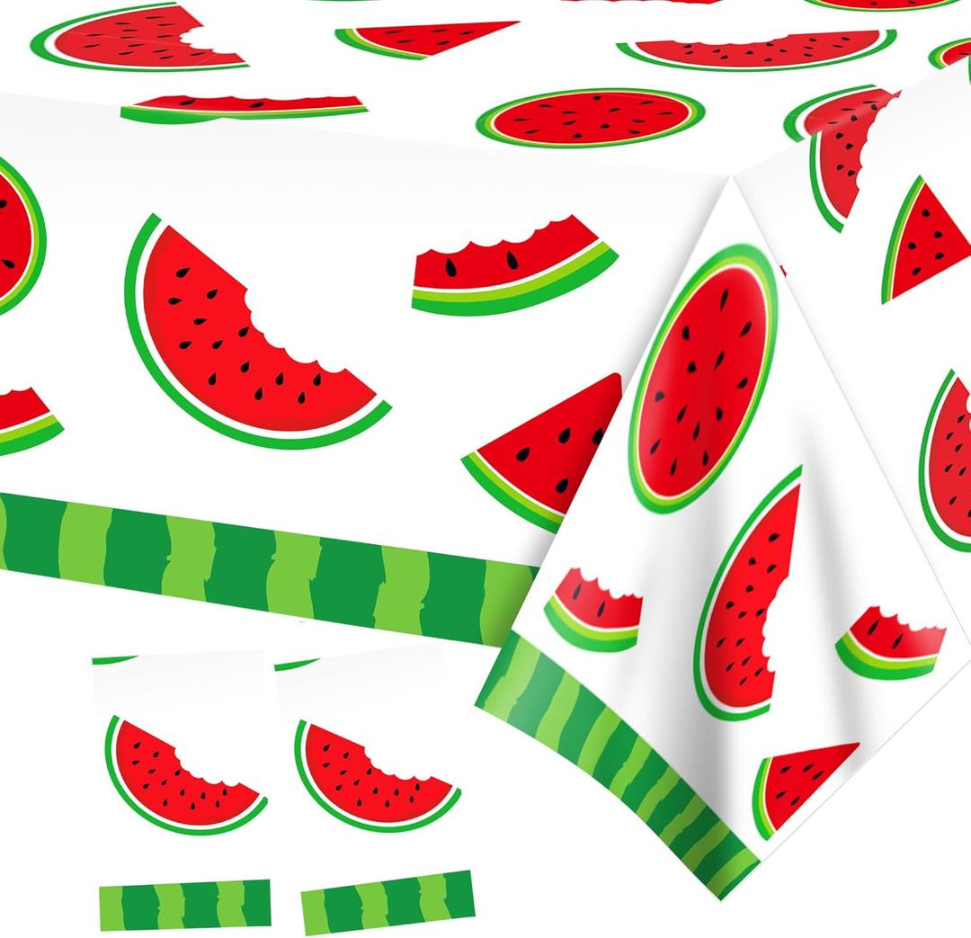 2-Pack Watermelon Tablecloths 51x87 Inch Watermelon Party Tablecloths Disposable Plastic Table Covers Melon Table Cloth Melon Tablecloth for Summer one in A Melon Party Decorations