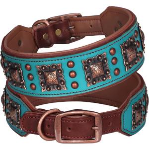 PET ARTIST Genuine Leather Dog Collar for Large Dogs, 2 inch Wide Luxury Dog Collar with Rivet Studded & Metal Buckle, Comfortable & Stylish Pet Collars for Great Dane Rottweiler,Green, XL Neck 22-25"