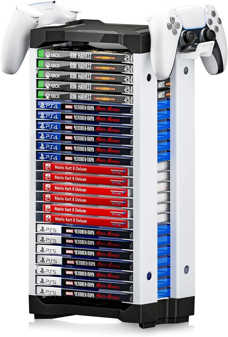 Nargos Video Game Storage Tower for PS5/ PS4/ PS3/ PS2/ Xbox One/Xbox 360 and Xbox Series X/S/Wii/Switch/Switch 2 Game Cases, DVD and Blu-Ray Disks Organizer (23 PCS)