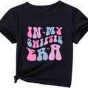 SOLY HUX Toddler Girl's Letter Print T Shirt Short Sleeve Round Neck Summer Graphic Tees Tops Black Letter, 10-11Y