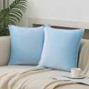 JIAHANNHA Velvet Light Blue Throw Pillow Covers Pack of 2 Spring Decorative Soft for Couch Sofa Bed Livingroom Office 1818 Inches
