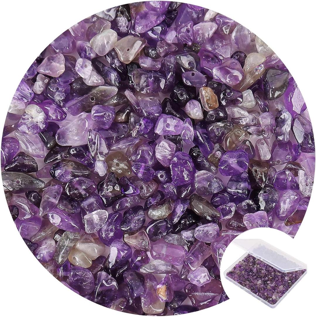 456 PCs Natural Chip Stone Beads, 5-8mm Irregular Multicolor Gemstones Loose Crystal Healing Amethyst Rocks with Hole for Jewelry Making DIY Crafts