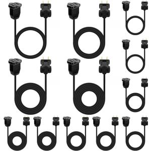 Yunsailing 12 Pack 2 Prong Extension Cords 3ft 6ft 9ft 12ft Assorted Lengths for Christmas Lights Indoor Outdoor 20AWG Polarized Power Extension Cable for Holiday String Lights Decorations(Black)