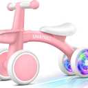 Umatoll Colorful Lighting Baby Balance Bike Toys for 1 Year Old Girl Gifts, Adjustable Seat, First Birthday Gifts, 12-24 Months Toddler Bike, New Pink