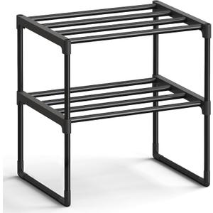 SONGMICS Shoe Rack, 2-Tier Shoe Organizer, Metal Storage Shelf, Upright or Upside Down, for 3-6 Pairs, Stackable, for Entryway, 11.8 x 16.7 x 14.8 Inches, Black ULSA002B01