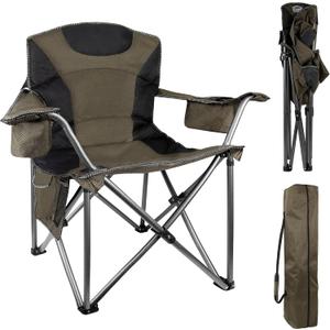 Heavy Duty Folding Camping Chair, 500LBS Capacity, Oversized Padded Outdoor Chair with Cooler Bag and Cup Holder, for Camping, Fishing, Beach (1, Green), 24.8 Inches X 24.8 Inches X 41.34 Inches