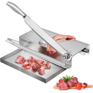 Meat Slicer Bone Cutter 20in，Manual Ribs Chopper for Chicken Fish or Beef，Stainless Steel Frozen Meat Slicer with Food Tray