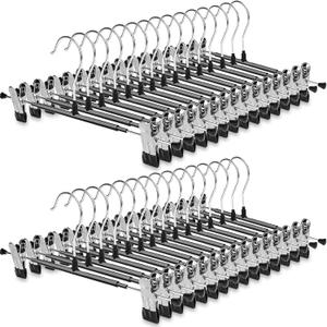 POZEAN Pants Hangers with Clips 30Pack, 12Inch Adjustable Skirt Hangers for Women, Space Saving Non-Slip Hangers for Shorts, Jeans, Coat, Kids' Clothes (Black, 30Pack)