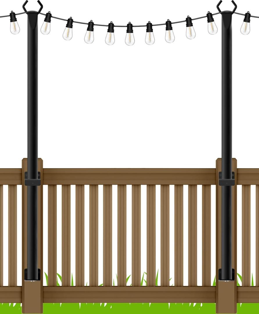 LETIANPAI 2 Pack String Light Poles,5 Ft Metal Poles with Fence Bracket for Outdoor String Lights,Outdoor Light Poles,Poles/Post/Stand for Outside