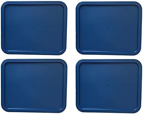 Replacement Lids for Pyrex 3-Cup Glass Food Storage Container Bowls, (7.75 x 5.75-Inch) Plastic Rectangle Lids Covers fits Pyrex 7210-PC, Airtight & Leakproof (4-Pack, Blue)