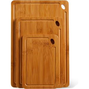 Multi-Size Bamboo Cutting Board Set with Deep Juice Grooves - 3-Piece Wooden Chopping Boards with Built-in Handles for Charcuterie, Vegetables, Fruit & Kitchen Prep