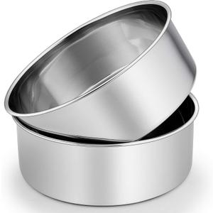 P&P CHEF 8 Inch Cake Pans Set, Round Baking Pan Stainless Steel Layer Birthday Wedding Cake Oven Pans, Non Toxic & Heavy Duty, Deep Side & Mirror Finish, Dishwasher Safe, (2Pcs)