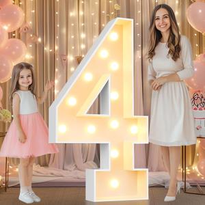 Pooqla 4 FT Light Up Marquee Numbers, Marquee Number Lights 4 Feet Tall for 4th 14th 40th Birthday, Giant Letter Sign Big Mosaic Numbers for Balloons Party Anniversary Wedding Decorations, Number 4