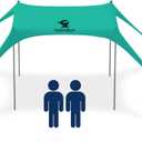 SUN NINJA Beach Tent Sun Shelter UPF50+ - Easy Pop Up Beach Canopy - Outdoor Shade for Camping Trips, Fishing, Backyard Fun Picnics - Sand Shovel, Ground Pegs & Stability Poles (5x5 FT 4 Pole, Green)