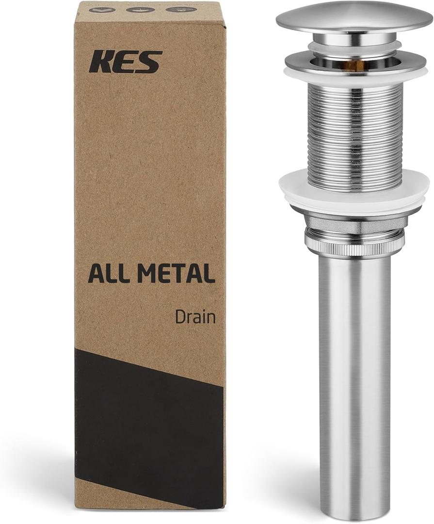 KES Bathroom Sink Drain Without Overflow Vessel Sink Lavatory Vanity Pop Up Drain Stopper Brushed Nickel Finish for 1.6"-1.9" Sink Hole, Brass and Stainless Steel, S2008D-BN