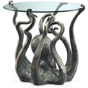 SPI Incredible Cast Aluminum Octopus Glass Top End Table