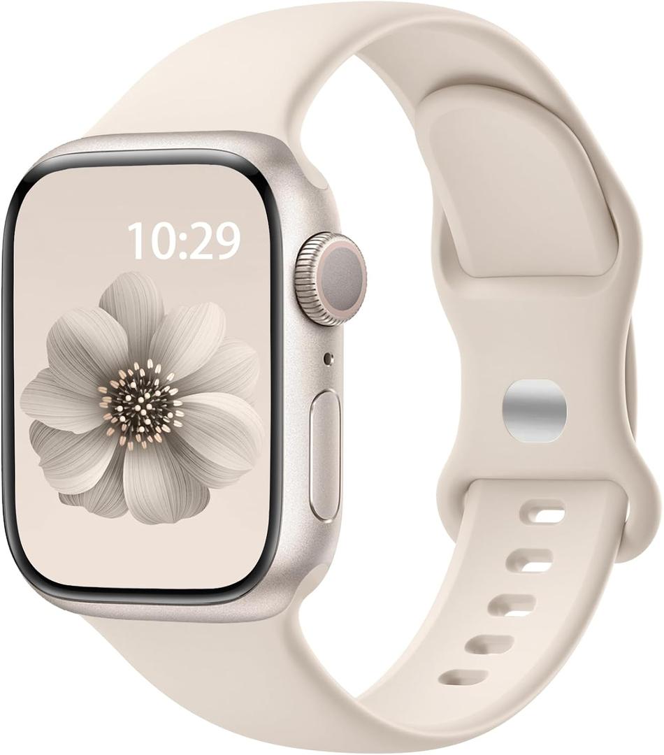 3 x Sport Band Compatible with Apple Watch 38mm 40mm 41mm 42mm 44mm 45mm 46mm 49mm, Soft Silicone Waterproof Replacement Strap for iWatch Bands Series 10 9 8 7 6 5 4 3 2 1 SE Ultra/Ultra 2 (Starlight)