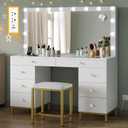 DWVO Vanity Desk with Mirror and Lights, Large Vanity Set with Power Outlet, Makeup Table with 8 Drawers, Dimmable 3 Lighting Colors, Makeup Desk for Bedroom and Dressing Room, White