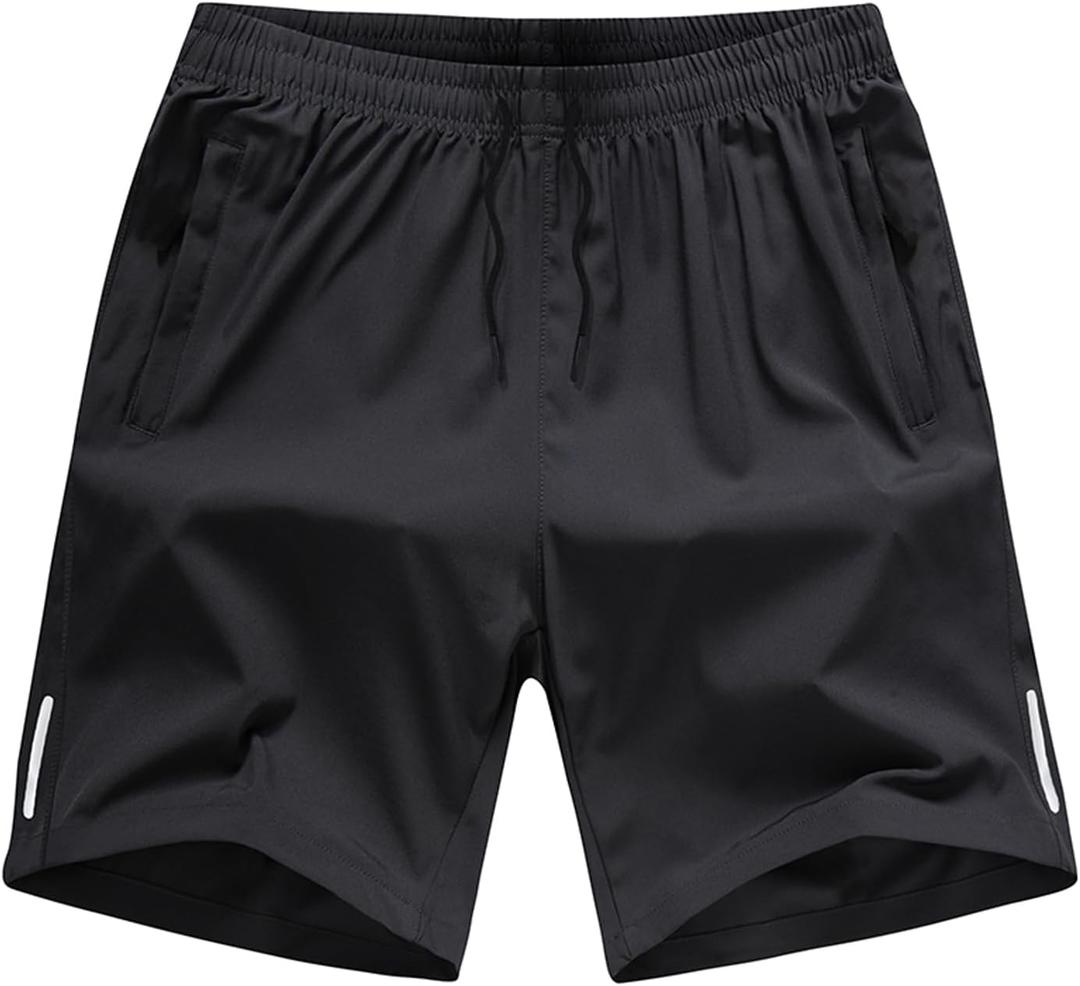 2 x Men's Quick Dry Workout Shorts with Zip Pockets for Athletic Gym Running Hiking Shorts (Black)