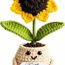 5 x Crochet Sunflower Faith Hope Love Gift, Handmade Christian Desk Decor, Inspirational Knitted Plant, Cute Small Gift for Mom Women Men, Religious Encouragement Keepsake