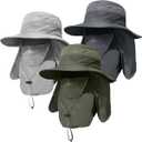 2 x 3 Pack Mens Outdoor Wide Brim Fishing Hat,UPF 50+ Sun Protection Cap with Face Neck Flap for Hiking & Garden