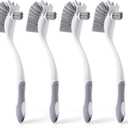 4-Pack Heavy-Duty Dish Scrub Brushes with Stiff Non-Scratch Bristles & Long Handle - Multi-Purpose Kitchen Cleaning Brushes for Pots, Pans, Bottles, Deep Cleaning