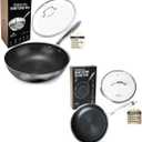 Nonstick Stainless Steel Pan Set  11 Wok with Lid + 10 Frying Pan with Lid, Tri-Ply Honeycomb Hybrid Pans, Premium Kitchen Bundle