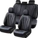 Coverado Leather Seat Covers Full Set, 5 Seats Universal for Cars, Waterproof Luxury Leatherette Cushions, Front and Rear Protectors, Auto Fit Most Vehicles Black (FullSet)
