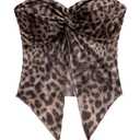 WDIRARA Women's Leopard Print Twist Tube Top Split Front Strapless Asymmetrical Bandeau Top Multicolor, L