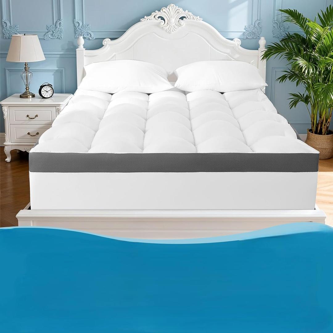 4 Inch Memory Foam Mattress Topper, Cooling Extra Thick 2000 GSM Pillow Top Mattress Pad for Back Pain Relief(Queen,60"x80")