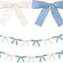 2 Pcs Baby Blue and White Bow Garland Banner 16.4 ft Bow Party Decorations for Girls Pastel Bow Ribbon Banner Bow Birthday Baby Shower Decorations Coquette Bridal Shower Party Supplies