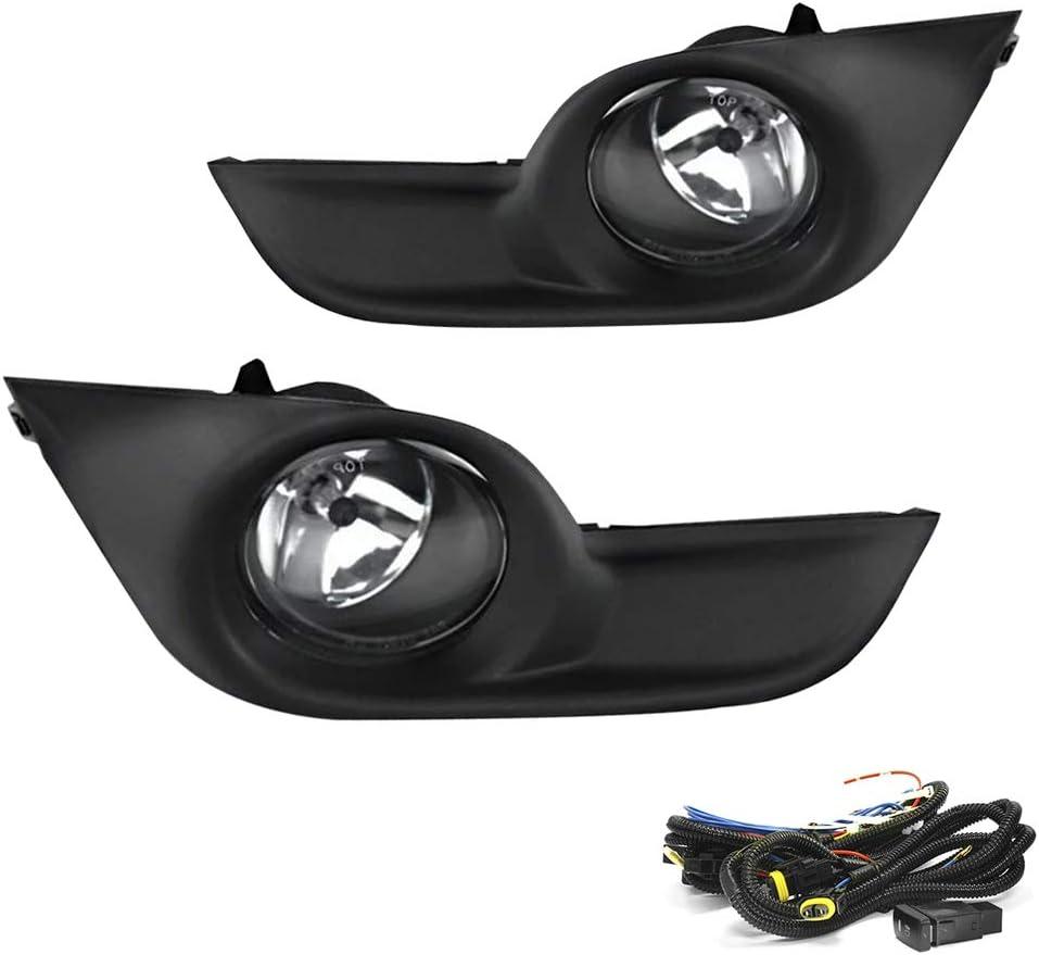 Driving Fog Lights Lamps Replacement for Nissan Altima 2013 2014 2015 with H11 12V 55W Halogen Bulbs & Chrome Black Bezel & Universal Switch and Wiring Kit (Clear Lens)
