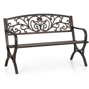 Sophia & William Metal Outdoor Bench, 50" Outdoor Garden Bench Patio Park Bench, Cast Iron Park Benches for Outside with Floral Design Backrest, Bronze